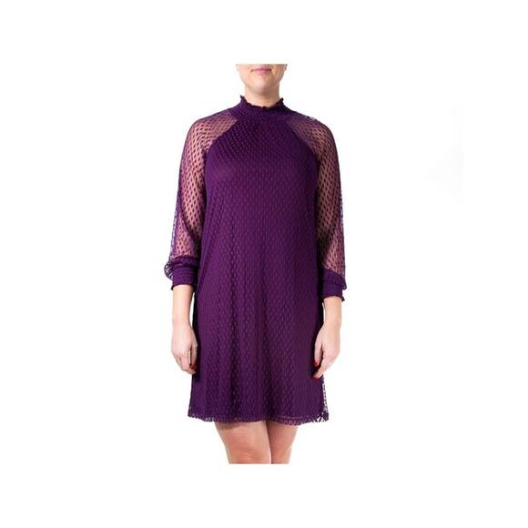Nina Leonard Chiffon Kjole Trapeze Shift Dress Women Large Purple Lace Coquette - Picture 16 of 16